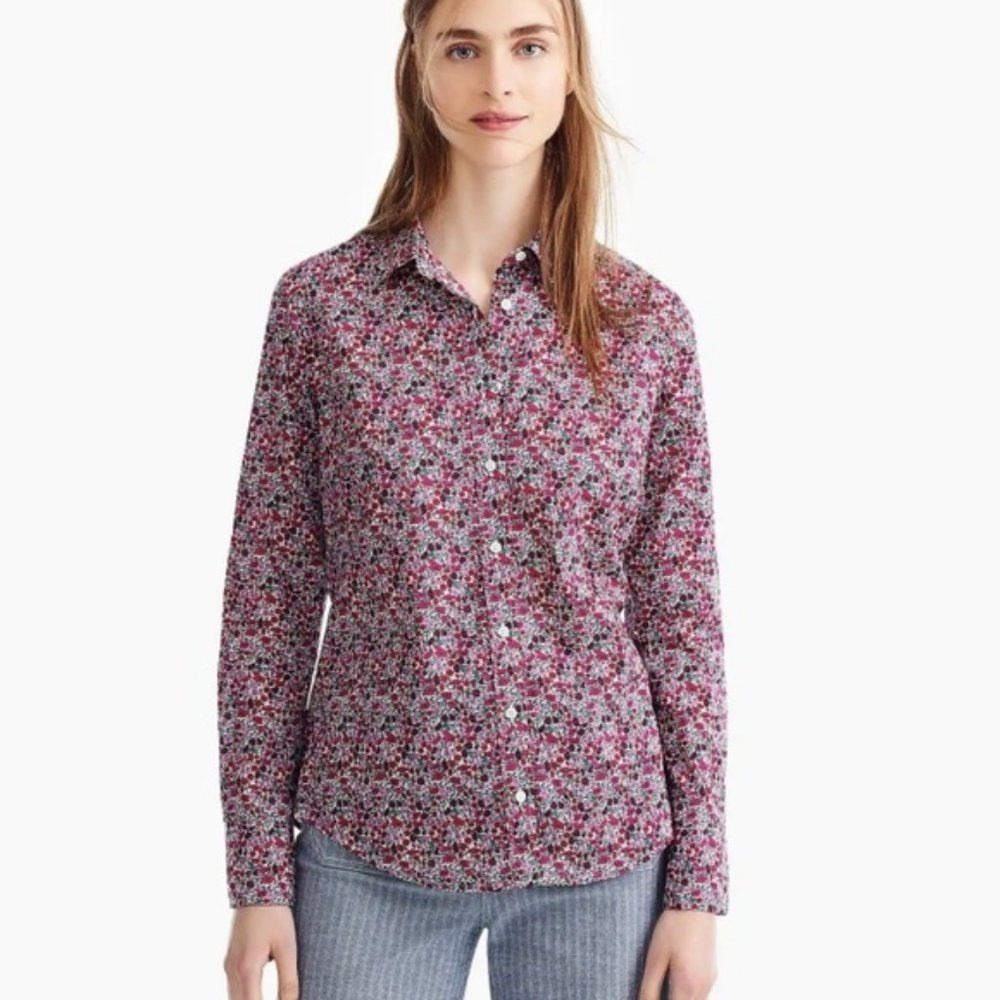 J.Crew Liberty Art Fabrics Shirt Size 8 Pink Floral Slim Perfect Fit Button Down